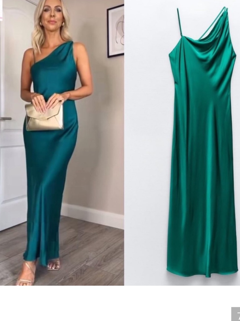 Zara Teal Satin One-Shoulder Midi Dress